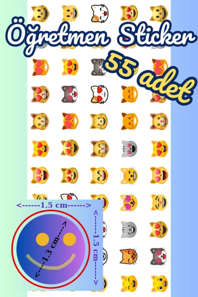 Öğretmen Okul Motivasyon Sticker 55 Adet Karışık Kedi Emojileri