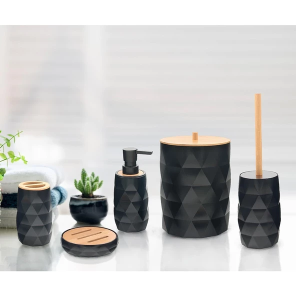 İndecor Banyo Takımı 5 Parça Bambu Kapak Mia Mix IND689 VESP 247 6894 - 2