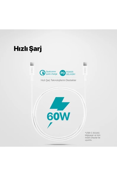 Ttec Usb-c - Usb-c 120cm 60w Pd/qc Hızlı Şarj/data Kablosu Beyaz - 2