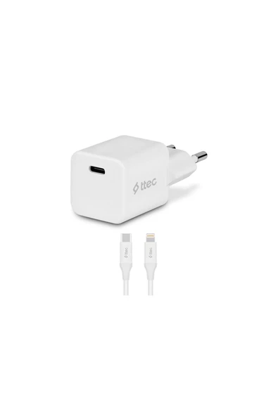 Ttec SmartCharger 20W PD Seyahat Hızlı Şarj Aleti + USB-C - Lightning (ıphone)1 50cm Kablo Beyaz