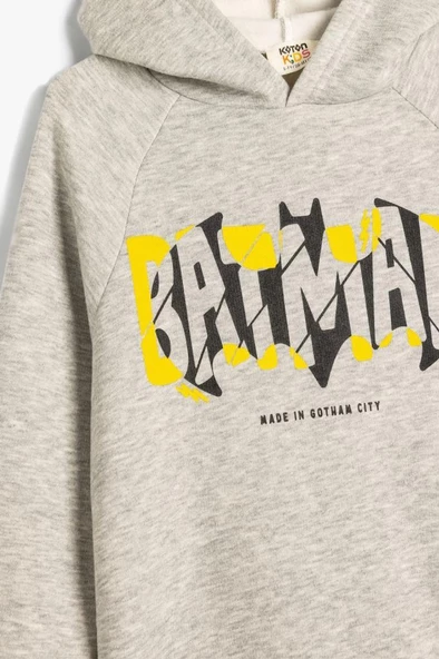 Koton Erkek Çocuk Batman Kapşonlu Sweatshirt Lisanslı Uzun Kollu Şardonlu - 3