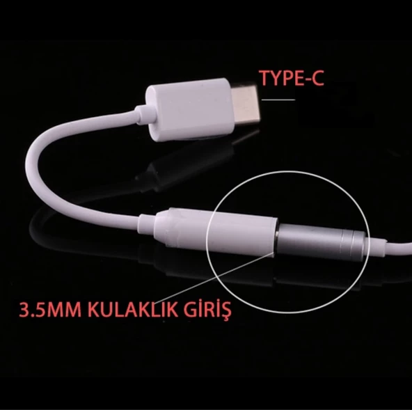 Type-C To Aux 3.5mm Kulaklık Çevirici Dönüştürücü Adaptör Usb-C Adaptör 1.Kalite Beyaz - 4