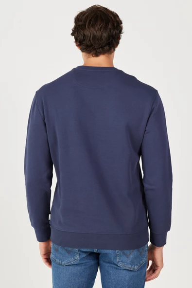 Wrangler W646H1114 Lacivert Erkek Göğüsten Yazı Detaylı Bisiklet Yaka Üç İplik Sweat - 6