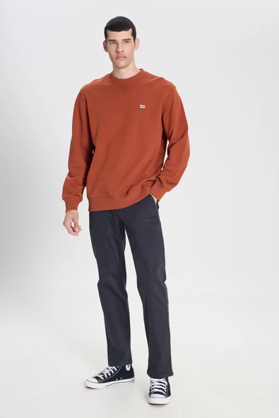Lee L81IRY970 Kiremit Erkek Bisiklet Yaka Küçük Logolu İki İplik Sweat - 3