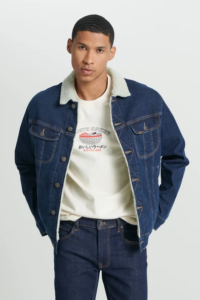 Lee L87BVM36 Koyu Mavi Erkek İçi Kürklü Çok Cepli Kot Ceket - 2