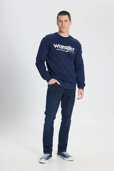 Wrangler W212025410 Lacivert Erkek Yazı Detaylı İki İplik Bisiklet Yaka Sweat - 3