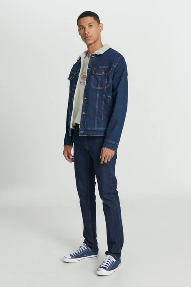 Lee L87BVM36 Koyu Mavi Erkek İçi Kürklü Çok Cepli Kot Ceket - 6