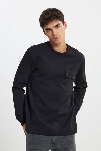 Lee L242498001 Siyah Erkek Bisiklet Yaka Soldan Cep Detaylı Üç İplik Sweat