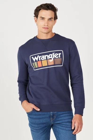 Wrangler W646H1114 Lacivert Erkek Göğüsten Yazı Detaylı Bisiklet Yaka Üç İplik Sweat - 2
