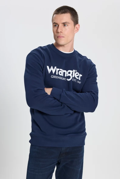 Wrangler W212025410 Lacivert Erkek Yazı Detaylı İki İplik Bisiklet Yaka Sweat - 2
