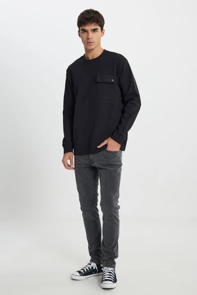 Lee L242498001 Siyah Erkek Bisiklet Yaka Soldan Cep Detaylı Üç İplik Sweat - 3