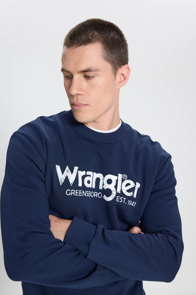 Wrangler W212025410 Lacivert Erkek Yazı Detaylı İki İplik Bisiklet Yaka Sweat - 4