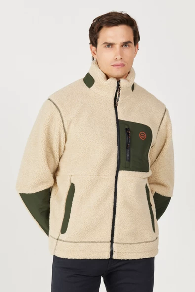 Wrangler W232218104 Ekru Erkek Boydan Fermuarlı İç Yün Kaplamalı Dıştan Çok Cepli Sperha Polar Ceket
