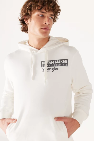 Wrangler W232242102 Ekru Erkek Sol Göğüste Yazı Detaylı Kapüşonlu İki İplik Sweat - 3