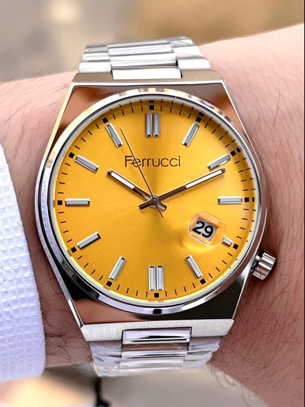 Ferrucci Tsuyosa Model Çelik Kordon Takvimli Kadran 30 Mt Suya Dayanıklı Erkek Kol Saati EFC.03223.4 - Resim 3