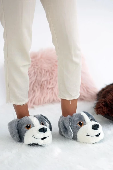 Köpek Figürlü Peluş Panduf Ev Pandufu Unisex - 6