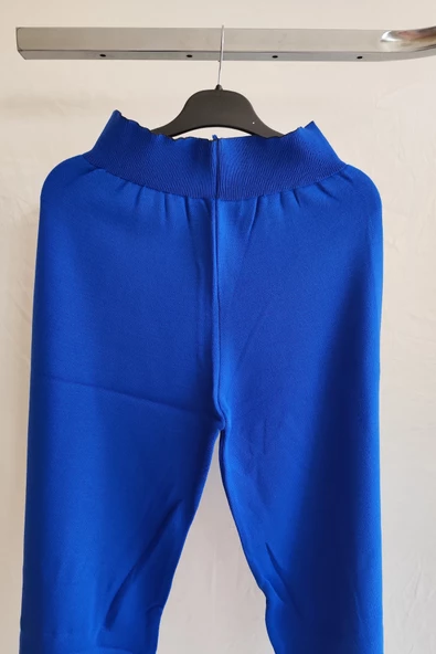 Kadın Fermuarlı Pantolon Paçası Yırtmaçlı Triko Takım - 5