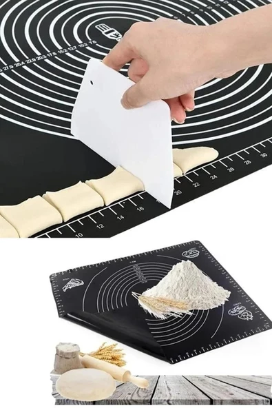 Silikon Hamur Açma Matı Ölçekli Hamur Açma Altlığı 2 li Set Kare ve Yuvarlak - 5