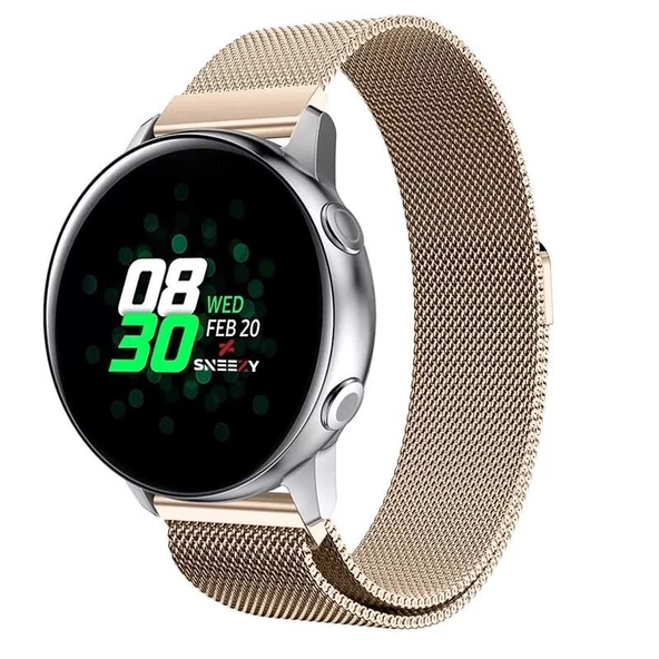 Huawei Watch GT 3 Elegant – Active 42mm Uyumlu 20mm Woven Wire Metal Hasır Kordon  Retro Gold Retro Gold