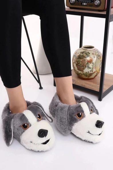 Köpek Figürlü Peluş Panduf Ev Pandufu Unisex - 7
