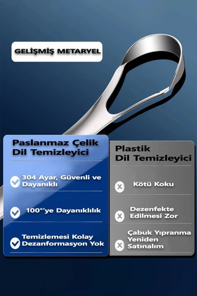Dil Temizleyici Paslanmaz Çelik Ağız Bakım Fırçası Dil Plak Temizleme Dil Sıyırıcı Aparat - 4