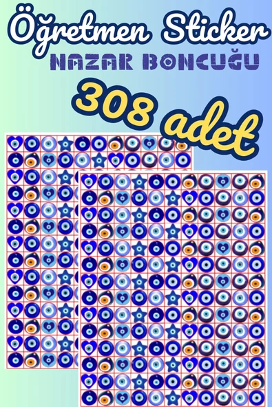 Öğretmenler için Motivasyon Nazar Boncuğu Etiket 308 Adet Öğretmen Sticker