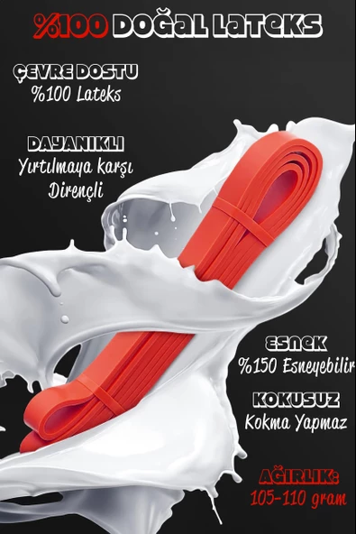 15 KG Direnç Bandı Kas Geliştirme Lastiği Fitness Pilates Cross Training Bant Kırmızı - Orta Sert - 4