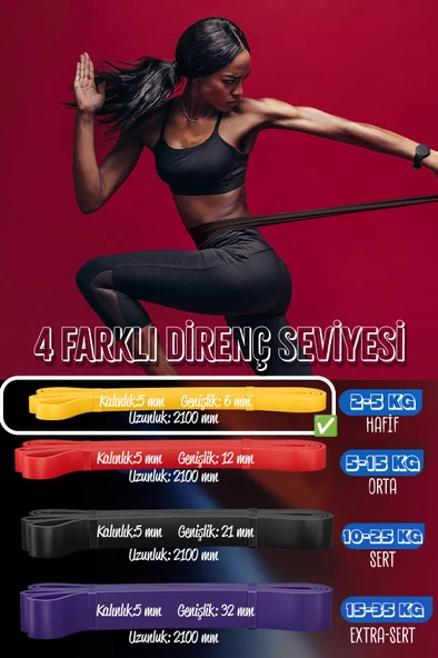 5 KG Direnç Bandı Kas Geliştirme Lastiği Fitness Pilates Cross Training Bant Sarı - Hafif Sert - 5