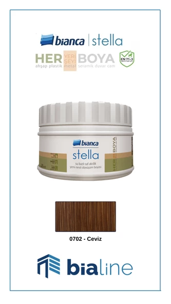 Bianca Stella Su Bazlı Saf Akrilik Boya - Ceviz 0.25 Lt (Ahşap Renkler) - Resim 1