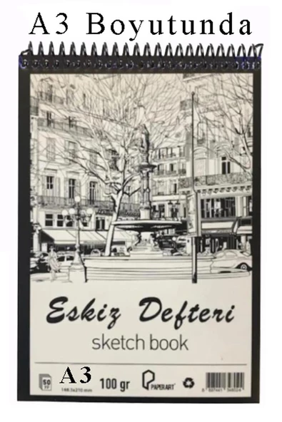 Eskiz Defteri A3 Spralli 50 Yaprak 1 Adet 100 gr 297x420 mm Sketch Book Üstten Açılmalı Ezkiz Defteri