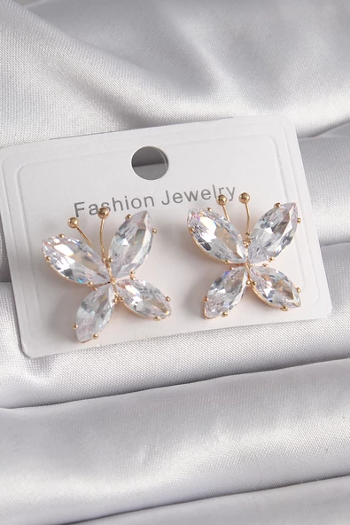 MuI MuI Pirinç Gold Renk Zirkon Taşlı Kelebek Model Kadın Küpe ürün görseli 1