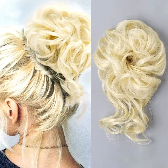 Saçlı Lastikli Kuyruklu Topuz Toka - Platin ürün görseli 1