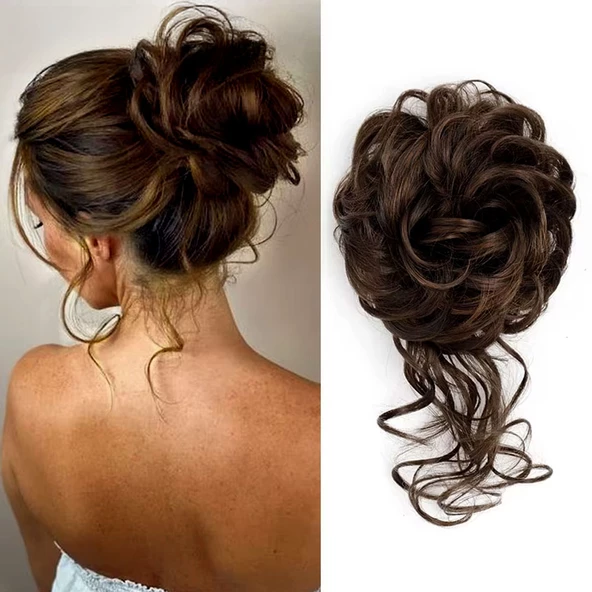 Saçlı Lastikli Kuyruklu Topuz Toka - Kumral / Kahve ürün görseli 1