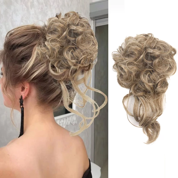 Saçlı Lastikli Kuyruklu Topuz Toka - Kumral / Platin Röfle ürün görseli 1