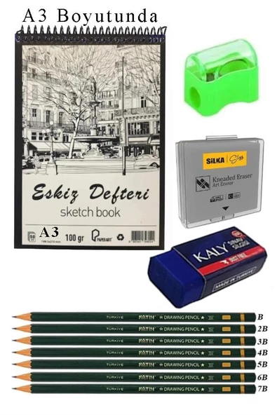 A3 Eskiz Defteri Spralli 50 Yaprak Karakalem Çizim Seti Hamur Silgi Fatih Dereceli Kalem Hobi Tasarım Seti