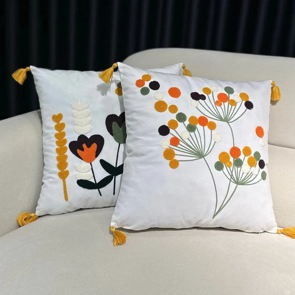 NİVEMESHOME ÇİÇEKLİ NAKIŞLI KIRLENT KILIFI 45X45 - 3
