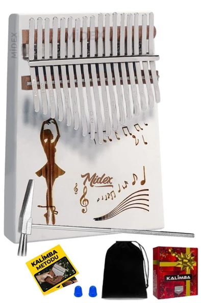 Midex KLX-540 Beyaz Renk Gerçek Ağaç Kalimba 17 Tuşlu Full Set