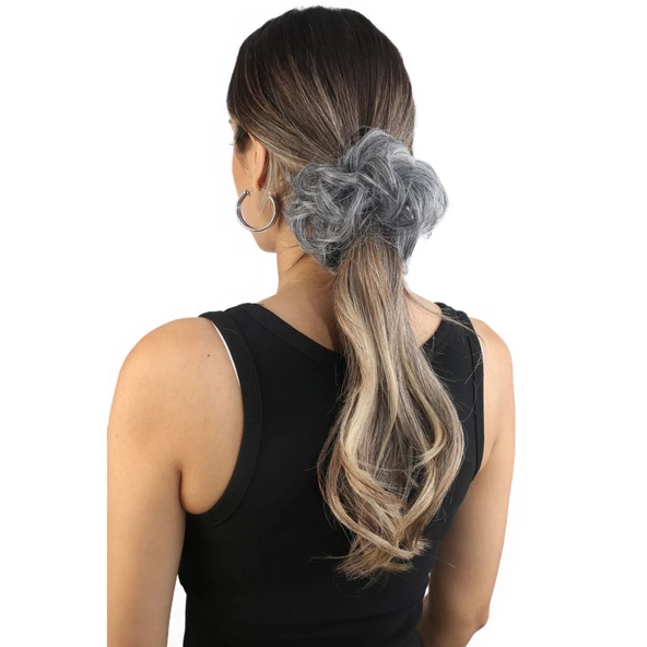 Saçlı Lastikli Topuz Toka - Kırçıllı Gri ürün görseli 1
