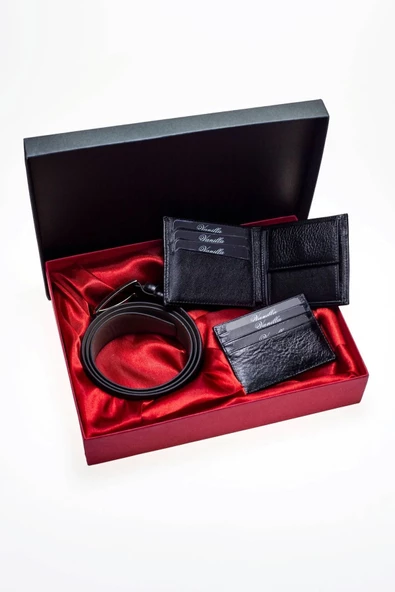 Hakiki Deri Cüzdan - Kartlık - Kemer Hediye Set Lüks Model Özel Set Kutusunda - Hediye Paketinde İsim Baskılı - Resim 2