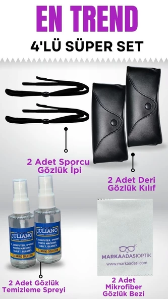 Süper 4lü Set- Gözlük İpi, Gözlük Kılıfı, Temizleme Sprey, Microfiber Bez ürün görseli
