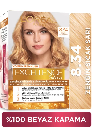 L'Oreal Paris Excellence Intense Zengin Sıcak Sarı Saç Boyası 8.34