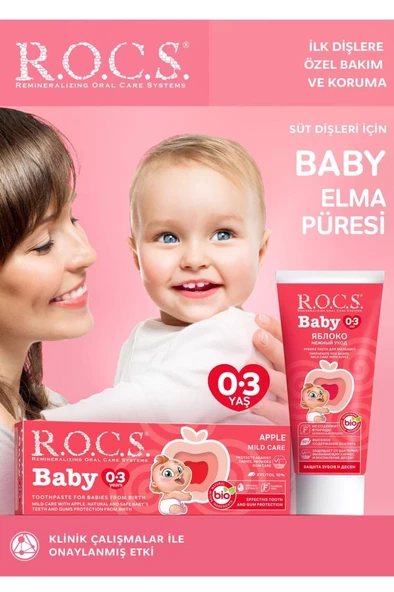 Rocs Baby 0-3 Yaş Elma Püresi-Florürsüz Diş Macunu 35 ML SKT:11/2026