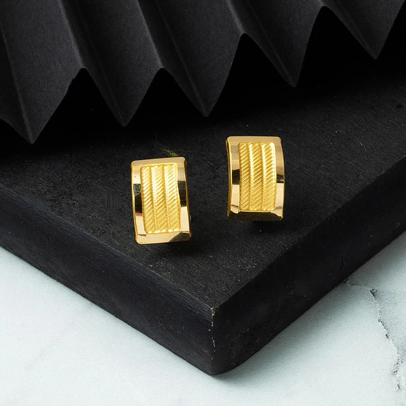 Hasır 14 Ayar Altın Kadın Küpe - Resim 4