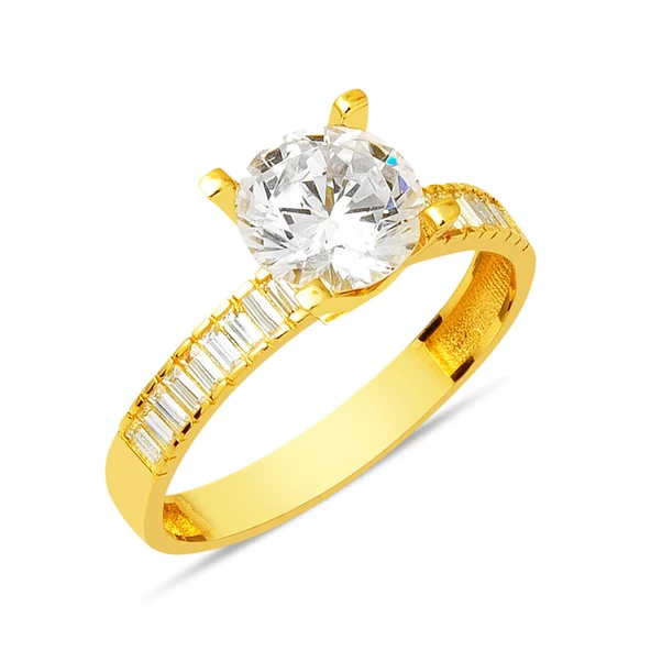 Kolları Bagetli Tektaş Altın Yüzük 14 Ayar ürün görseli 1