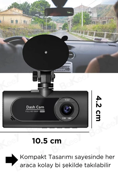Araç Kamerası Araç İçi Ön Arka Cam Kamera 1080P Full Hd Geniş Açılı Araba Tır Kamerası - 2