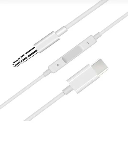 USB Type-C 3.5mm AUX Ses Kablosu Beyaz - Resim 3