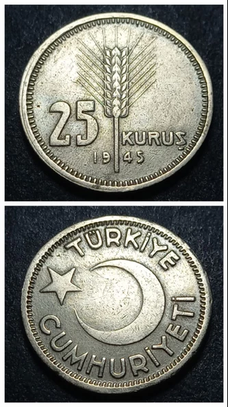 Escoines Koleksiyon ÇÇT+ CA 1945 eski para 25Kuruş madeni para 399636716eefa8a8fc