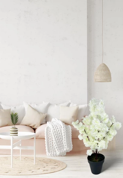 Nettenevime Yapay Ağaç Bahardalı Ağacı Beyaz Japon Kiraz Çiçeği Sakura Çiçeği 70cm Siyah Plastik Saksılı - Resim 3