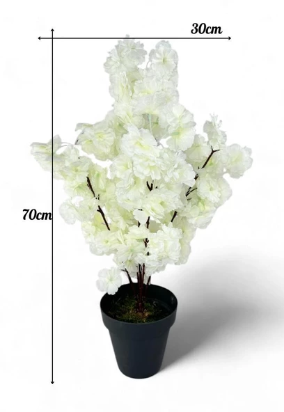 Nettenevime Yapay Ağaç Bahardalı Ağacı Beyaz Japon Kiraz Çiçeği Sakura Çiçeği 70cm Siyah Plastik Saksılı - Resim 6