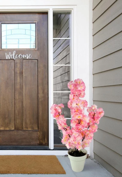 Nettenevime Yapay Ağaç Bahardalı Ağacı Pembe Japon Kiraz Çiçeği Sakura Çiçeği 70cm Beyaz Plastik Saksılı - Resim 4